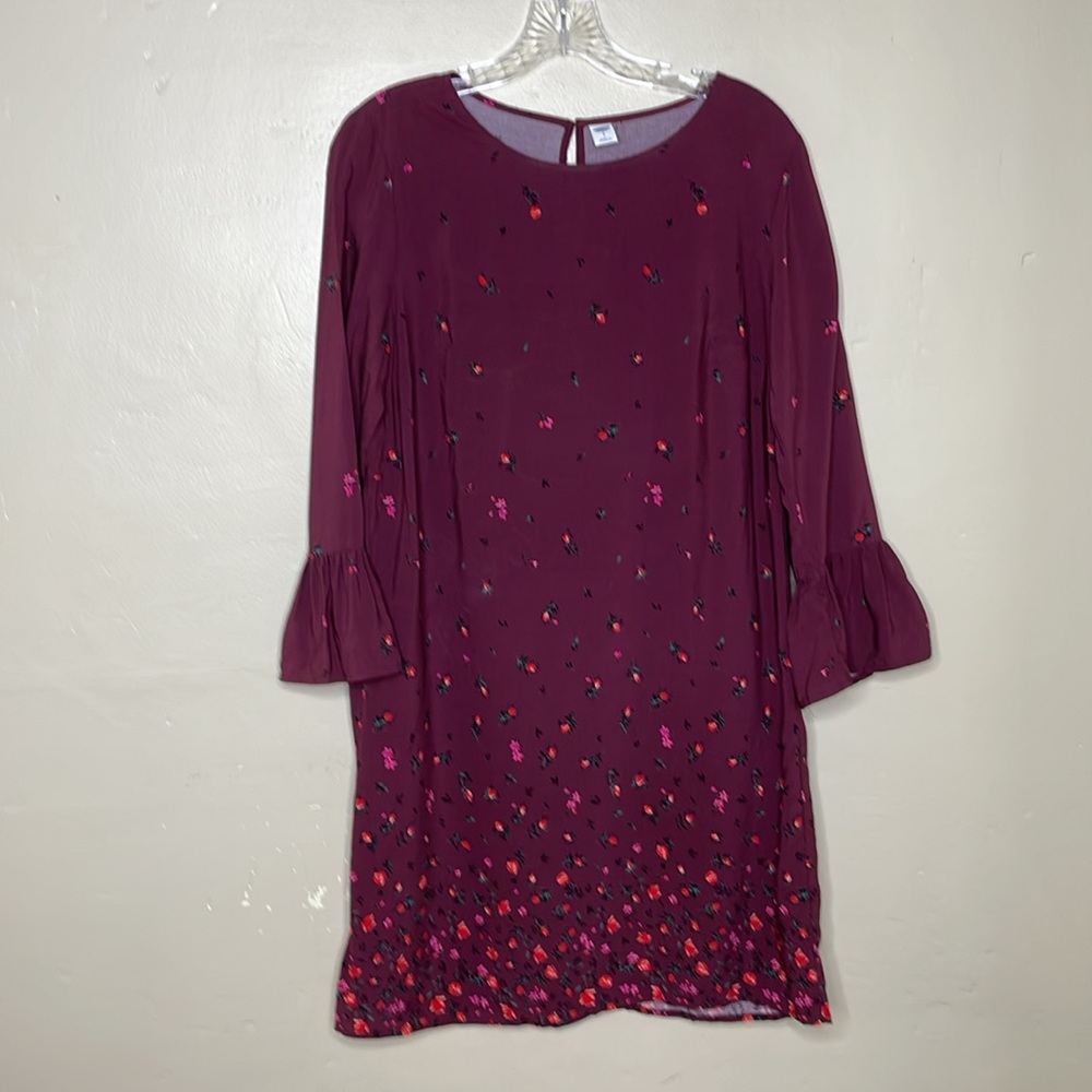 OLD NAVY Shift Dress Wine Floral Three Quarter Bell Sleeves Rayon Comfortable Sm